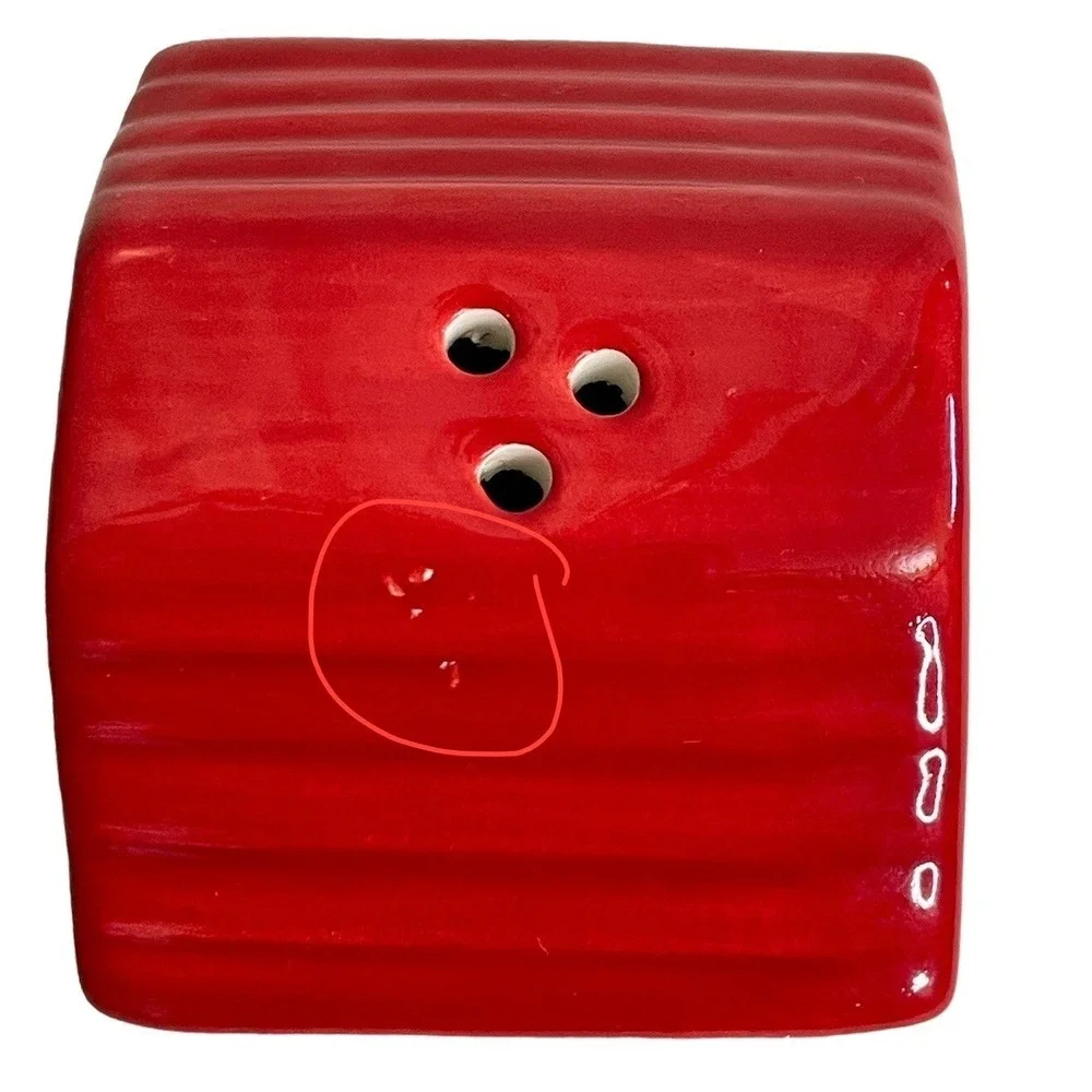 Dog and Doghouse Salt and Pepper Shaker Set Ceramic Brown White Red
